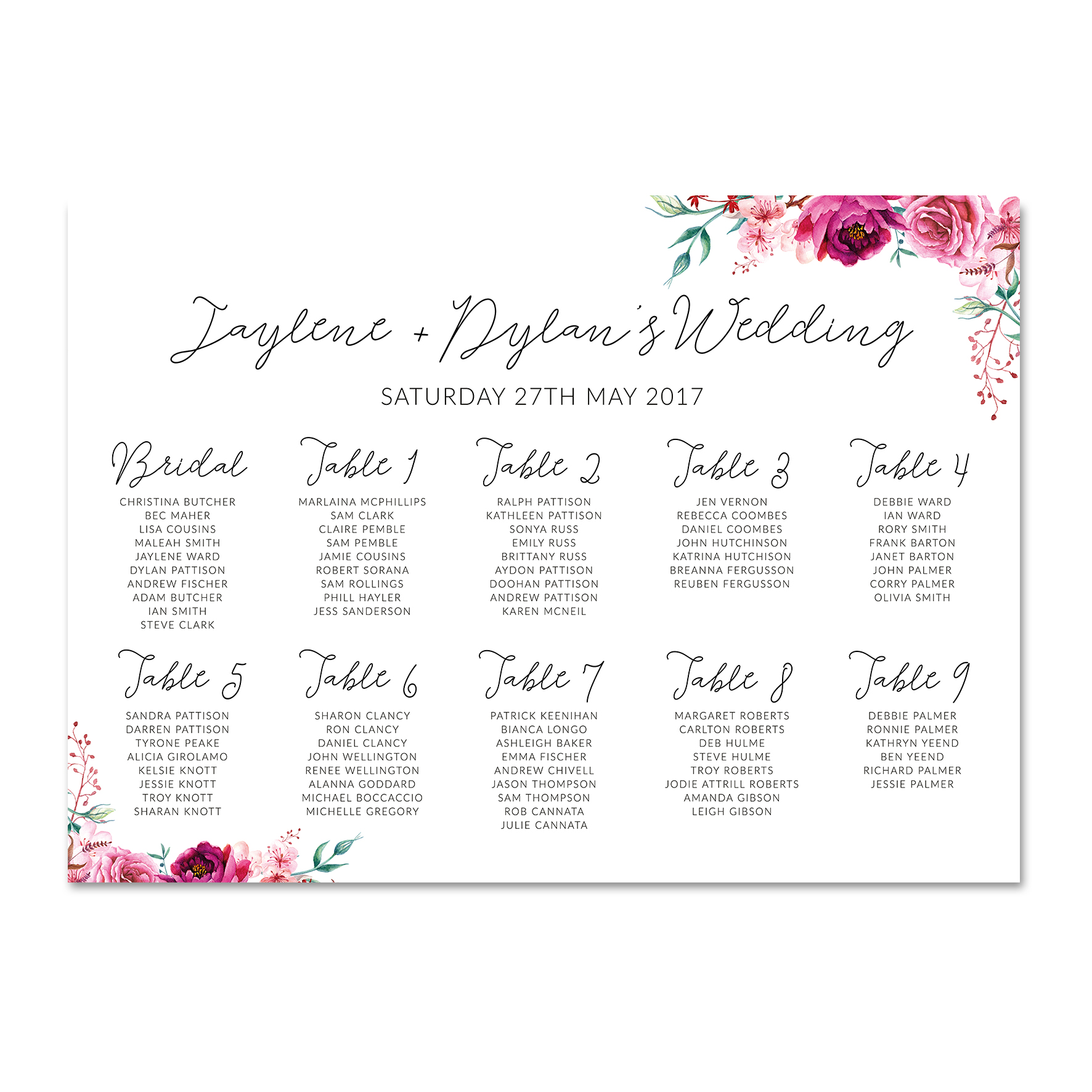 Wedding Seating Chart Melbourne